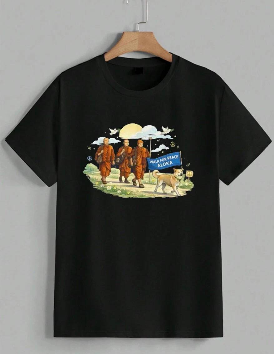 Walk For Peace Buddhist Monks With Aloka Dog Spiritual Zen T-Shirt Unisex XXXXL