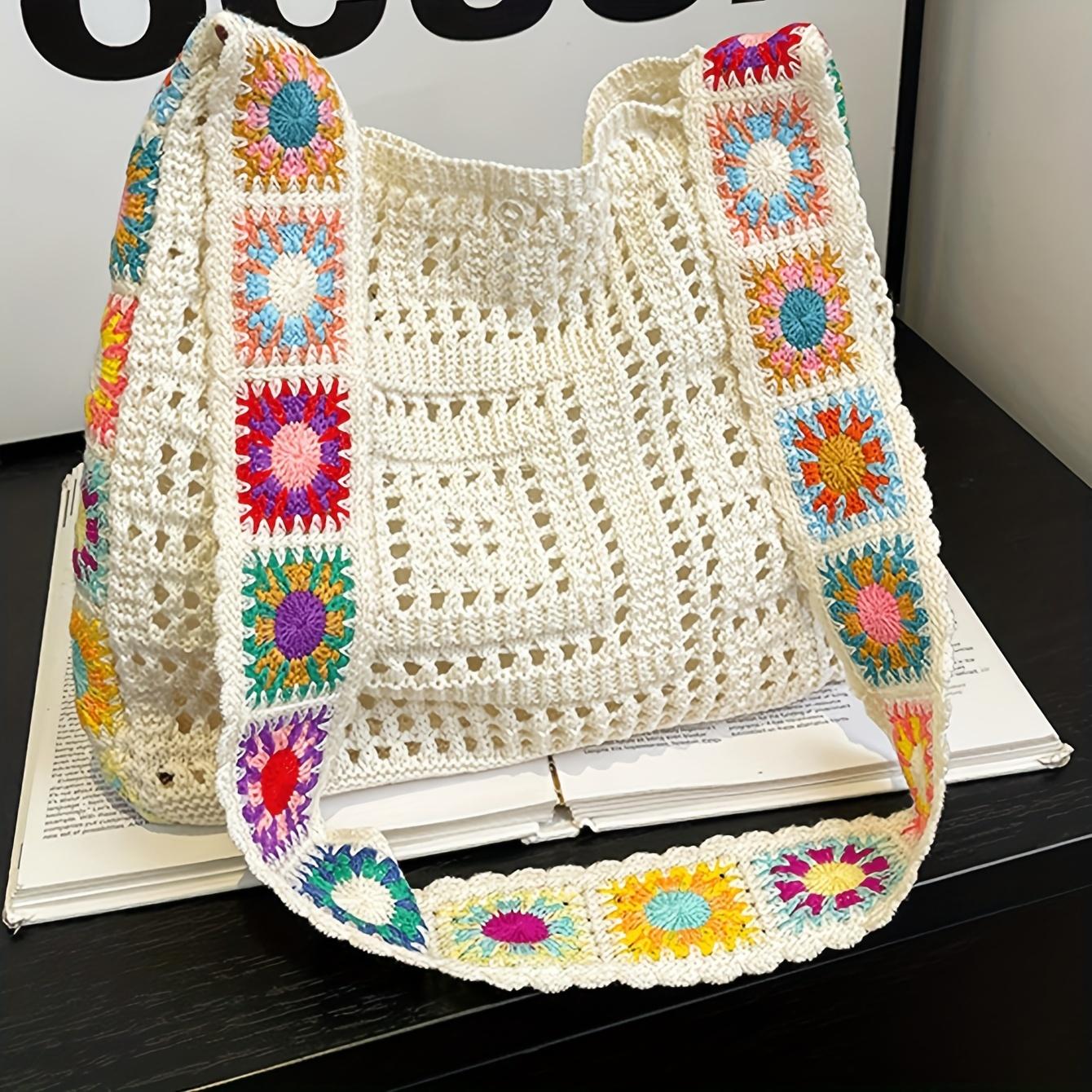 

Ретро Полый Богемный Стиль Сумка из Пряжи Модная Пляжная Отпускная Наплечная Сумка Для Поездок На Работу Портативная Вышитый Узор Сумка Кроссбоди, Цветочный Узор белый