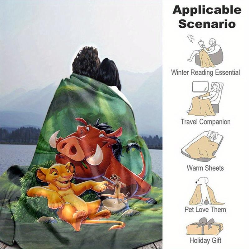 1pc. Cartoon Lion King Simba Timon Pumbaa Blanket, Home Decor Gift for All Seasons,Soft Flannel Throw Blanket, Versatile & Cozy for Bedroom,