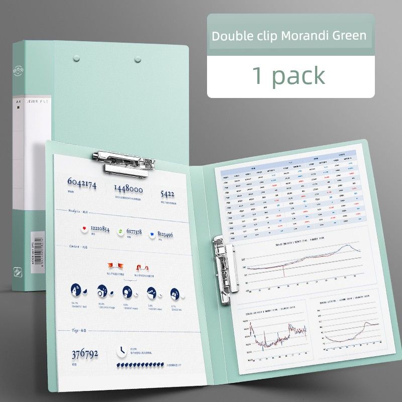 Clip Double Clip Office Supplies Report Student Stationery Fixed Clip Plywood Plastic Contract Classification Plate Holder Buggy Bag Info Booklet Double Clip [Morandi Green] - Single Pack