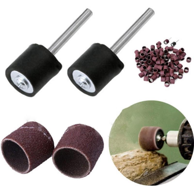 Grinding Sanding Bands 80Grit Drum Sleeves W/ 2 Mandrels Rotary Tool Abrasive Uk