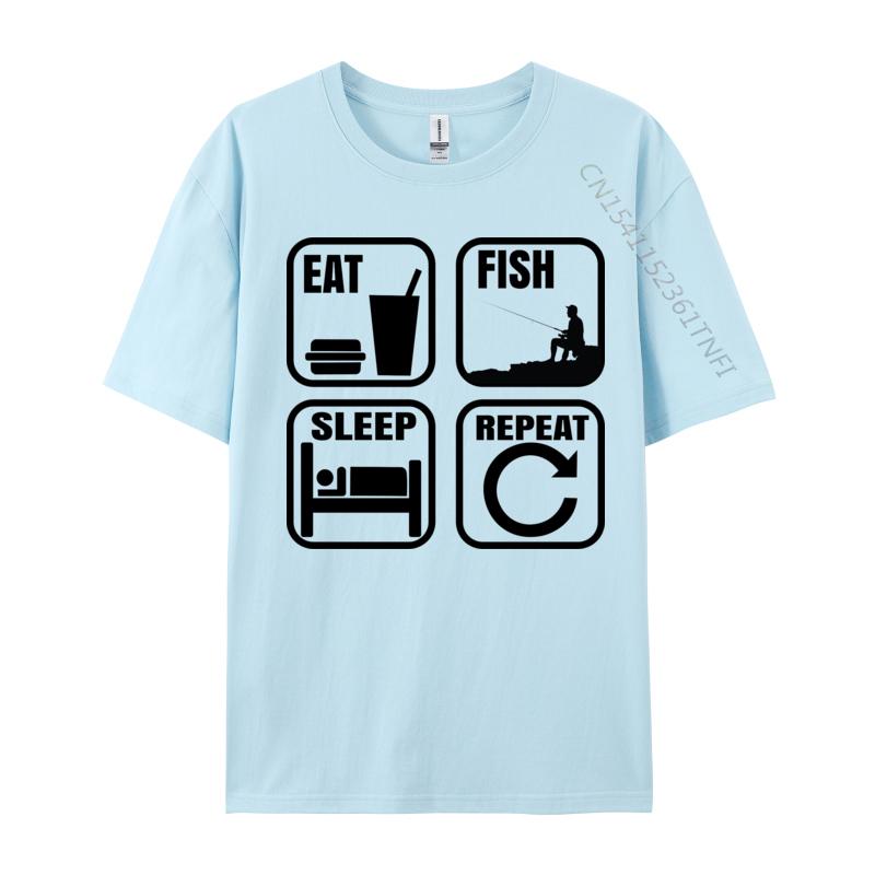 

Eat Sleep Fish Repeat Tshirt Design TShirt Slim Fit Premium Cotton Man Tops Shirts Comfortable Black 4XL