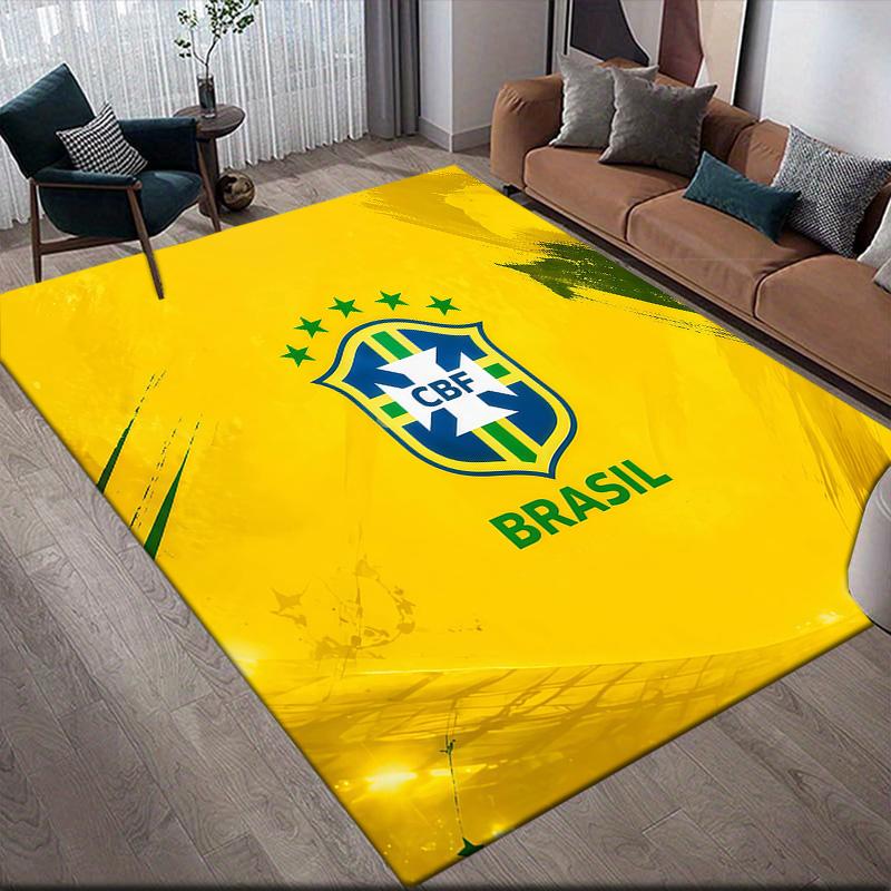 Brazil National Football Team Flannel Pattern Square Carpet,Area Rug,Carpet Rug for Living Room Bedroom Sofa Playroom Decor,Non-slip Floor Mat