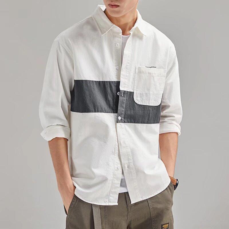 

Весенне-осенняя рабочая рубашка с блокировкой цвета, мужская свободная красивая повседневная лоскутная рубашка с длинными рукавами, куртка, мужская рубашка 3XL белый