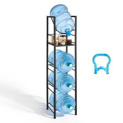 Water Jug Holder, 5 Tiers 11 L and 19 L Water Bottle Holder for 4 Bottles, Heavy Duty Jug Rack Organizer with Storage Shelf, Adjustable Feet