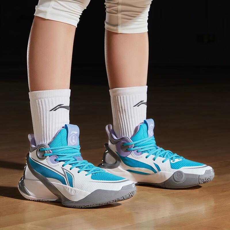Li Ning Sonic 10 V1 Youth Basketball Shoes Kids sneakers White Gray Blue YKBS022-1
