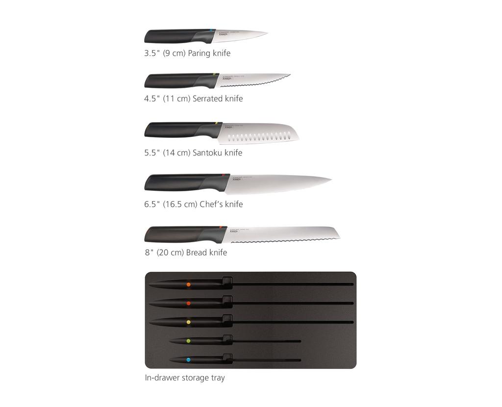 Joseph Joseph Kitchen Knife Knife Store Multicolor Elevate Stainless Steel with Storage Tray 10545 5 Piece Set [Genuine Product]