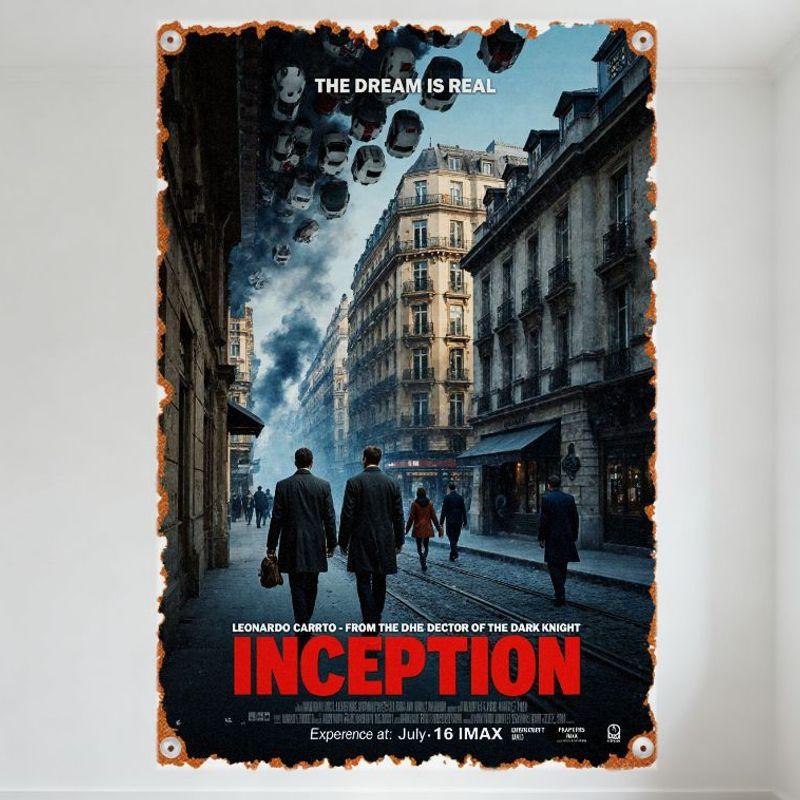 Inception The Dream Is Real Vintage Metal Tin Sign - Retro Paris Street Art Deco Wall Plaque for Home Cafe Bar Man Cave Decor 20x30cm(7.8x11.8inch)