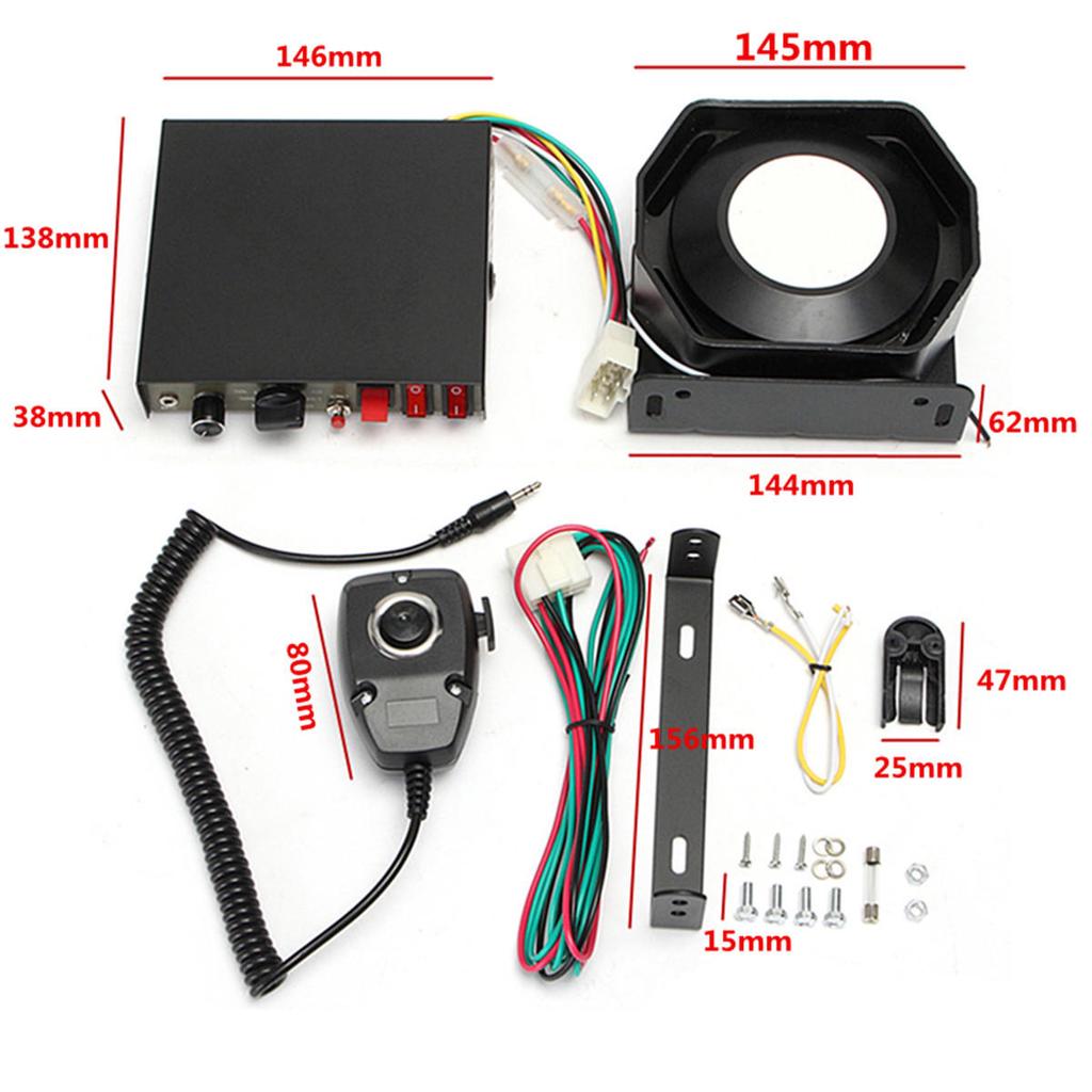 200W 9-Sound Tones Loud Car Warning Alarm Police Siren Horn Speaker MIC System