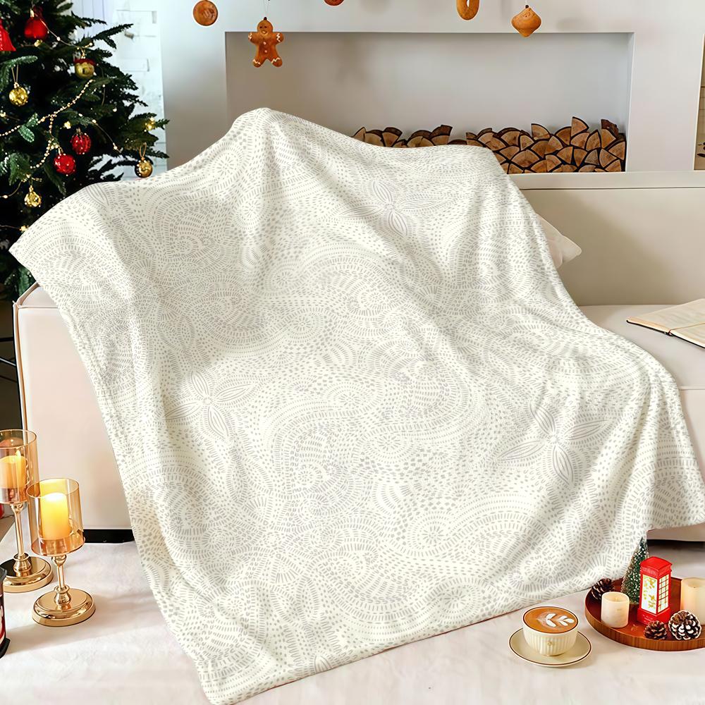 Ivory Dot Paisley Flannel Blanket Soft Fuzzy Plush Cozy Lightweight Throw For Sofa Bed Couch Home Decor