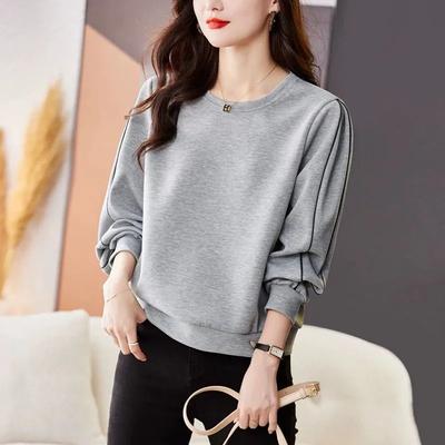 Womens Grey Crew Neck Long Sleeve Casual Sweatshirt Soft Daily Wear