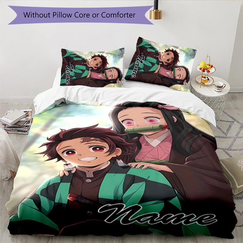 3pcs Demon Slayer6 Cover Set - Personalized Name, HD Printed Bedding with 1 Cover and 2 Pillowcases - Perfect for Home Decor, Easy Care
