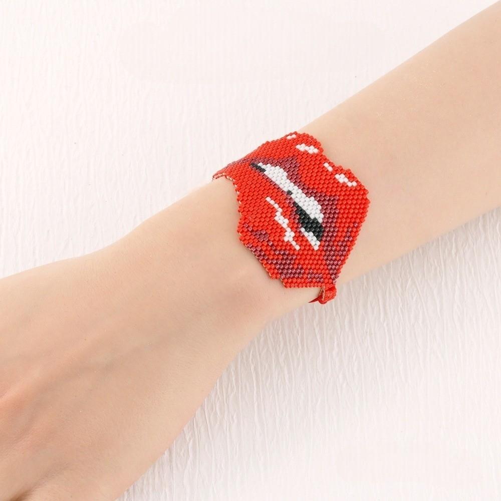 Fashion Beaded Bracelet Adjustable Lip Biting Bangle Cool Demon Eyes Hand Chain  Girl