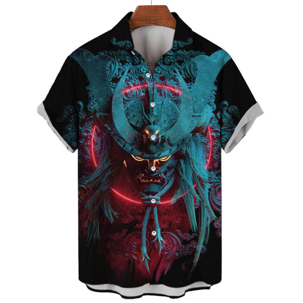 Hawaiian Men's Oversized 3D Printing Devil High Quality Shirts Summer Streetwear Gothic Short Sleeve Vintage Fashion Button