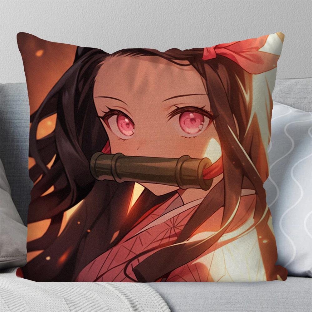 1Pc Nezuko Animation Demo Slayer Blade Pillow Case Square Pillow Bedroom Sofa Leisure Comfortcarlivingroom Home Decoration 40X40