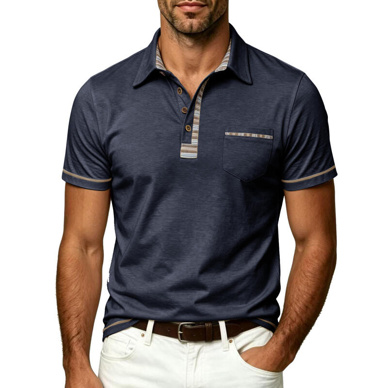 Men's Short Sleeve Polo Shirt Solid Color Casual Tops Breathable Business T-Shirt for Summer