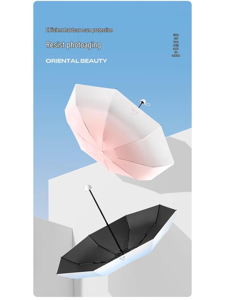 50 % Rabatt: Verlaufs-Kapselschirm - 8 Speichen, UV-schützend, Schwarzleim, Mini, tragbar, doppelt verwendbar für Sonne & Regen, bedrucktes Logo