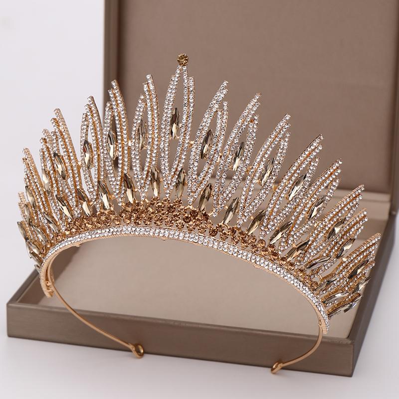 Luxuriöse Strass Kristall Gold Hochzeit Große Krone Königin Braut Tiara Frauen Schönheitswettbewerb Braut Haarschmuck Accessoires Geschenk