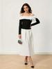 Popular, black and white contrasting colors, shoulder bow top, slim and thin long-sleeved bottoming shirt for women
