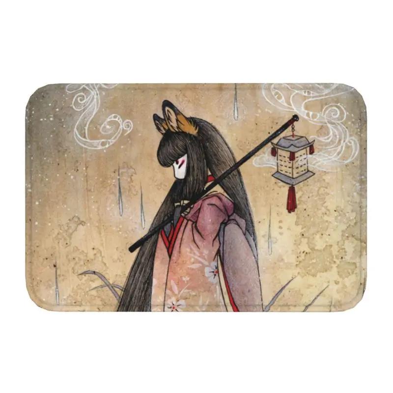 Fox Spirit Kitsune Front Door Mat Anti-Slip Indoor Absorbent Japanese Kabuki Doormat Floor Bath Entrance Rug Carpet