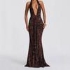 European and American Style Autumn and Winter New Neck Deep V-neck Streamer Dress, Sexy Leopard Print Slim-fitting Backless Hip Skirt