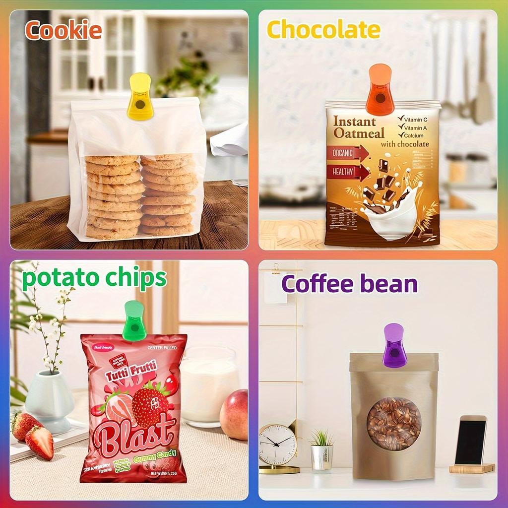 6 Pack Strong Magnetic Potato Chip Bag Clips, Non-Slip Plastic Sealing Clips, Suitable for Kitchen, Home and Office Food