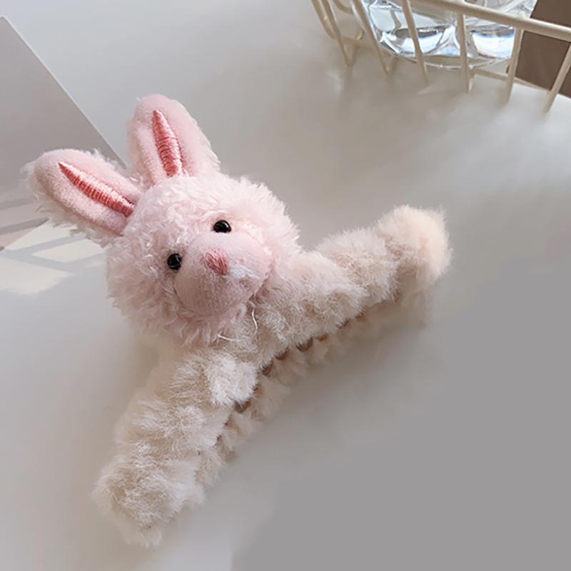 New Korean Rabbit Plush Hair Clamp Female Hair Claw Hair Clip Large Hairpin Cute Shark Clip Headwear Girls Hair Accessories Gift