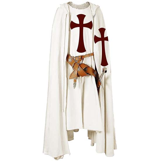 

Плащ и туника средневекового рыцаря-крестоносца на Хеллоуин, шапка с капюшоном, накидка для косплея эпохи Возрождения S белый