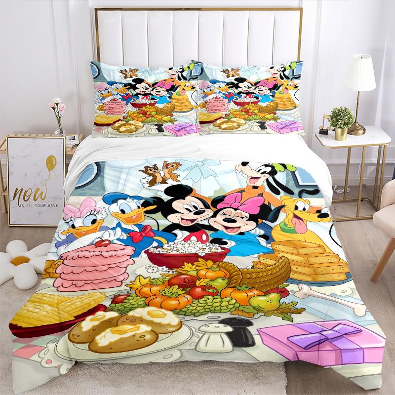 3pcs Mickey and Friends Party Quilt Cover Set - Soft and Cozy Bedroom, Guest Room and Dorm Decorative Bedding 3-Piece Set 1 Quilt Cover + 2 Pillo