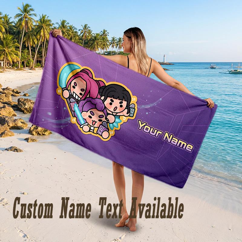 Kpop Demon Hunters Design Beach Towel Custom Text Large Towel for Beach Vacation
