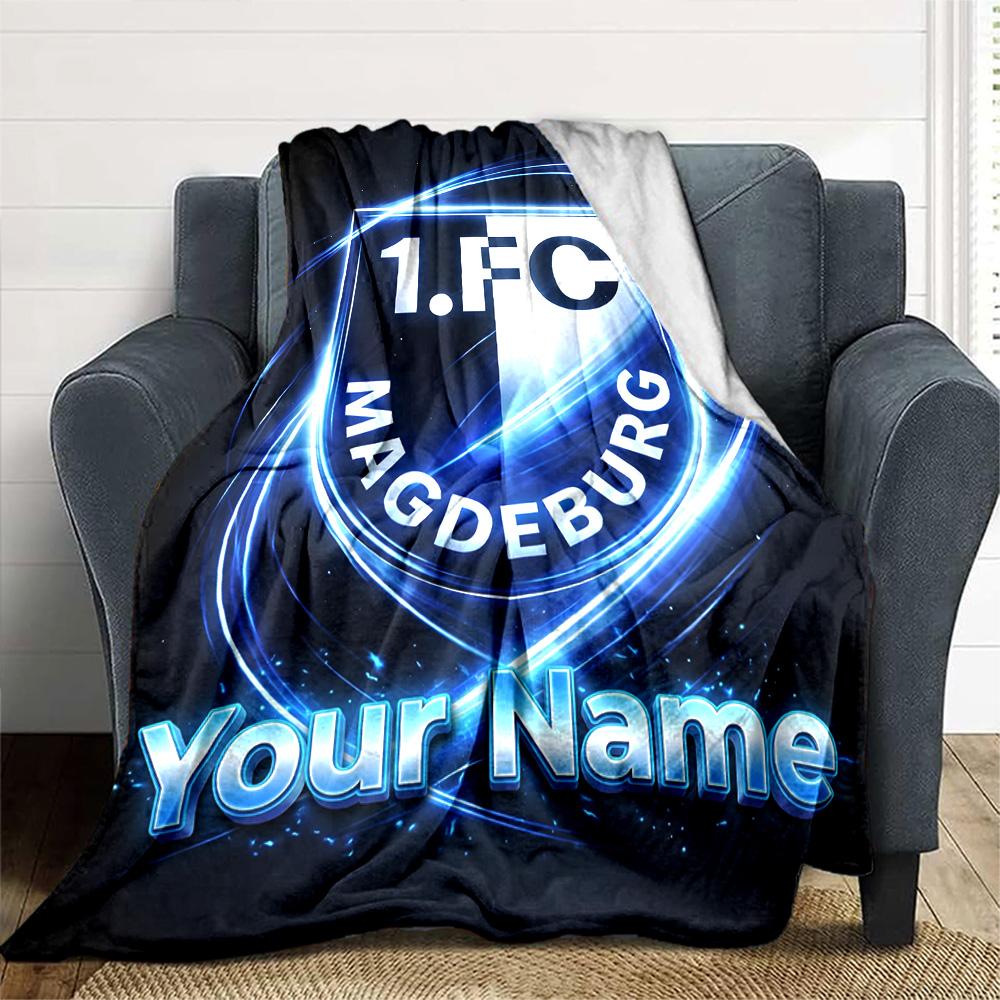 1pc 1.FC Magdeburg Blanket with Custom Name, Gift, for Men and Women, Soft Blanket, Good for Sofa Bed Couch Travel, Lightweight Flannel Blanket