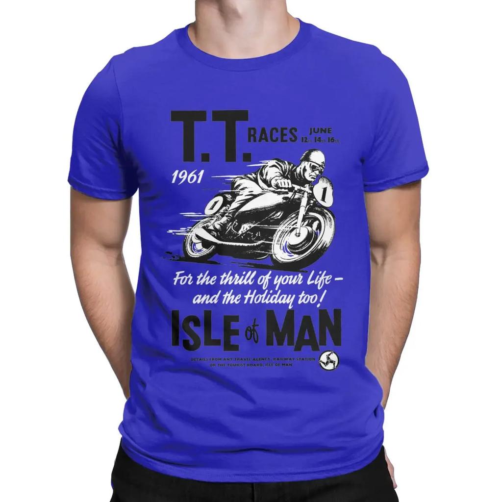Magliette Retro Novità per Motociclisti da Uomo Girocollo in Cotone The Isle of Man TT Manica Corta Magliette Abbigliamento Originale