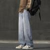 Hong Kong Style Distressed High Street Straight Jeans Men's Loose Casual Korean Style Trendy Casual Wide Leg Trousers