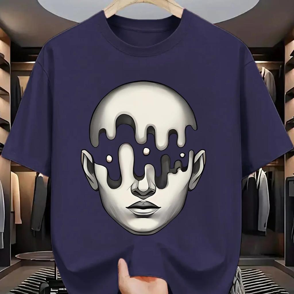 Unisexs 100 Cotton Tshirt With Melting Face Surreal Art Print Casual Fashion Street Style Top