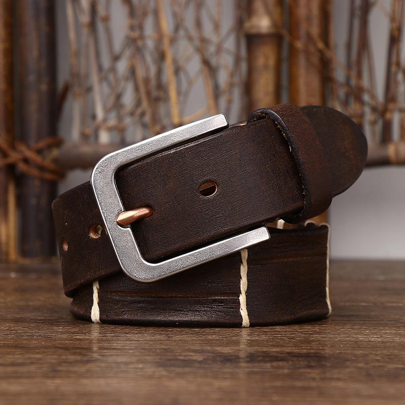 Thick Thread Decorative Genuine Leather Pure Cowhide Personality Trendy Versatile Men's Pin Buckle Jeans Belt