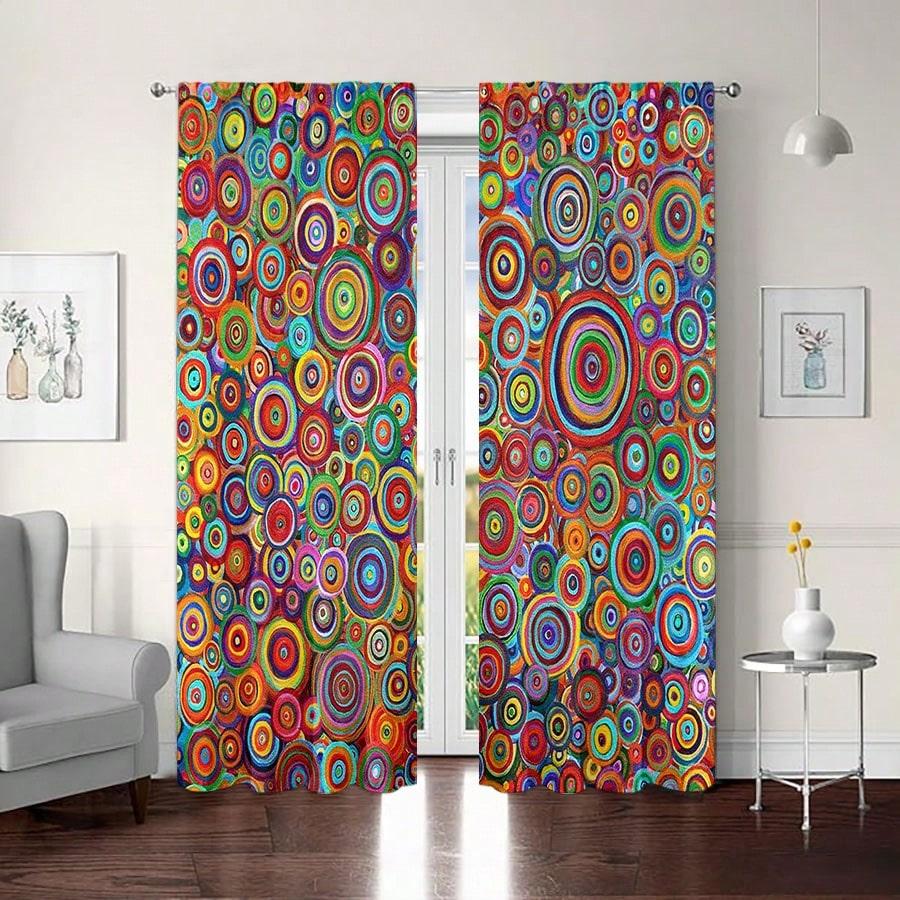 Boho Set Geometric Polka Dot Digital Printing Curtain Living Room Blocking Translucent Top Curtai Curtains Of 2 Made Polyester With Grommet Area Decor
