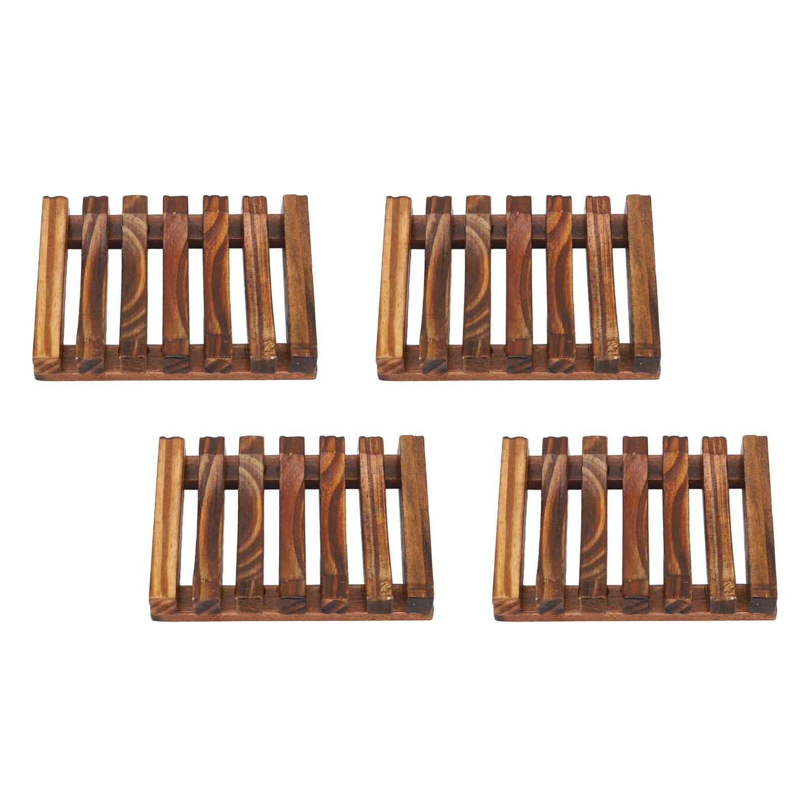 

4 Pcs Bamboo Soap Dish Good Ventilation Drainage Water Resistant Bamboo Soap Saver