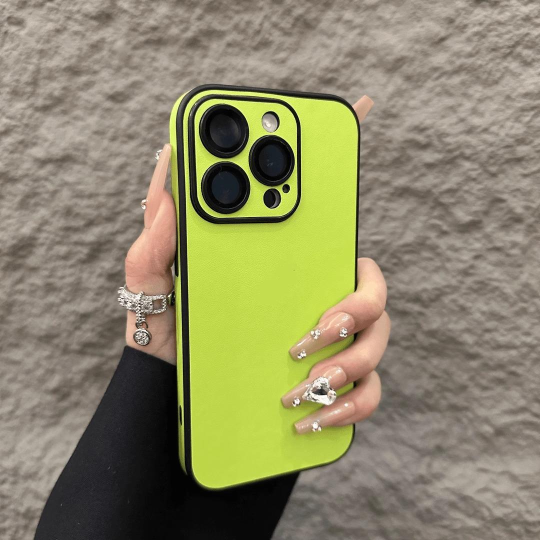 

PU Leather Phone Case For iPhone 16 15 14 Plus 13 12 11 Pro Max Lens Protection Soft Silicone Bumper Shockproof Matte Cover iPhone 16 зелёный