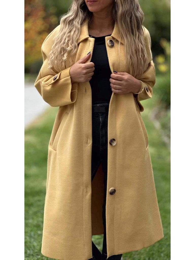 2024 Autumn/Winter Casual Long Solid Color Wool Overcoat Jacket