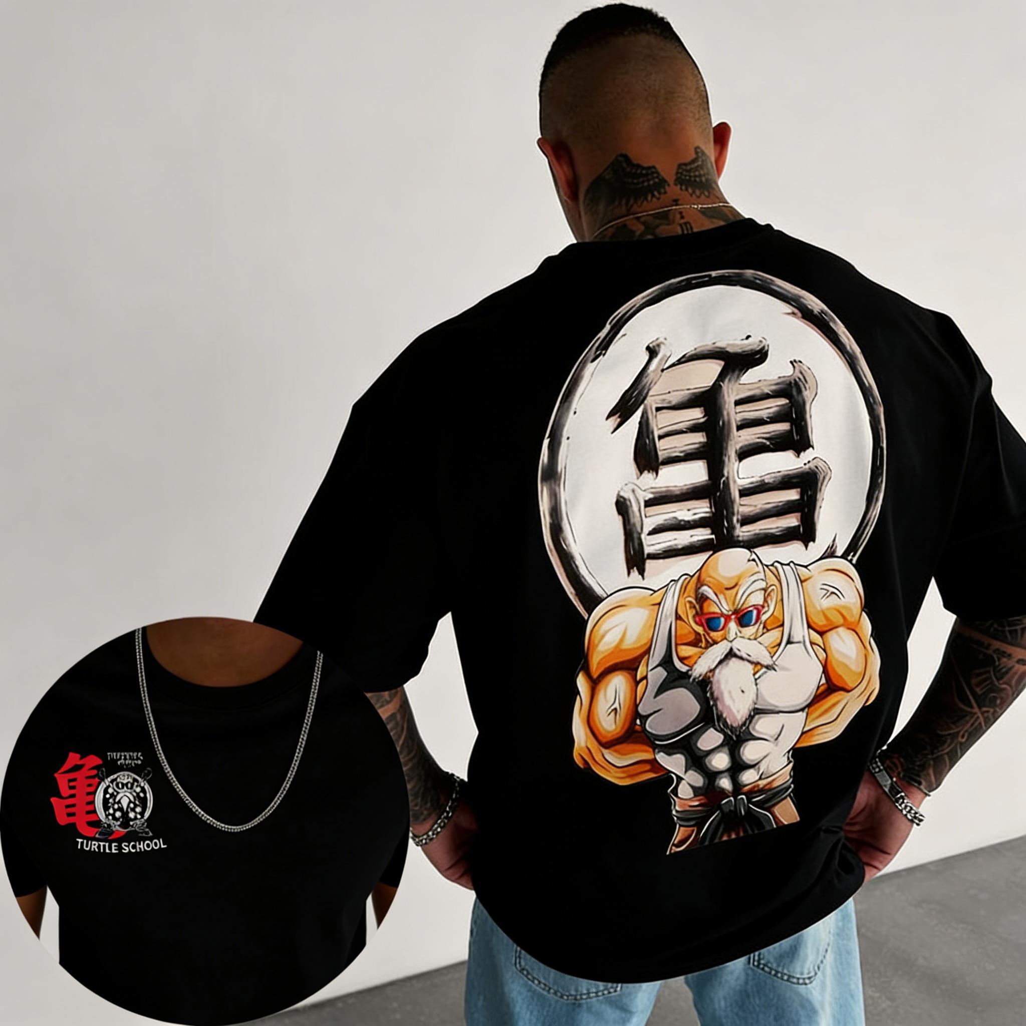 

Dragon Ball Anime Turtle Immortal Sports Print Loose Heavy Cotton Short Sleeved Tshirt Mens Top 4XL