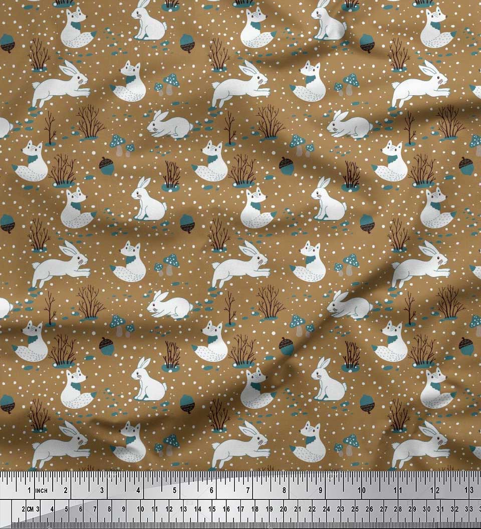 

Тканина Soimoi Японія Креп Сатин Гриб, Жолудь і Кролик Тварини Принт Швейна Тканина метр 42 дюйма 42 Inch Wide - Poly Crepe коричневий