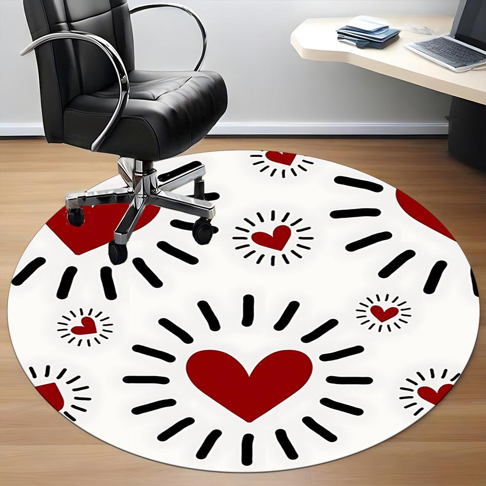 1pc Love Hearts Office Round Area Rug, Indoor Mat Suitable ForOffice, Under Office Chairs Bedroom Living Room Home Decor, Room Decot260