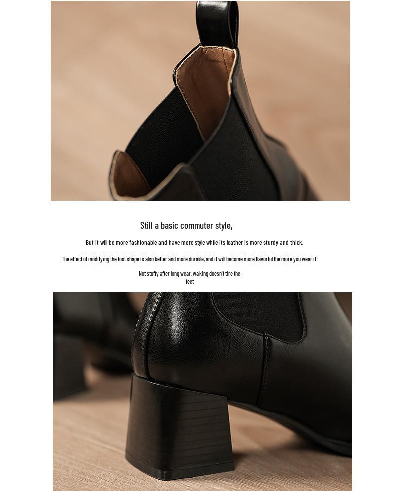 BEIJIANI Czerwono-brązowe kwadratowe noski masywny obcas botki Chelsea motocyklowe do kostki dla kobiet