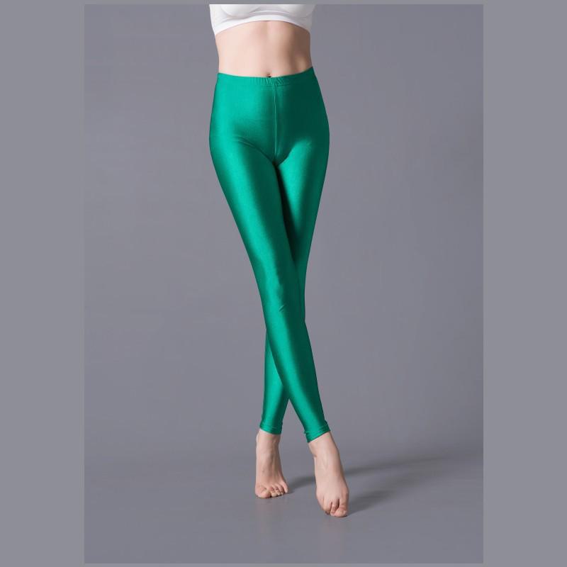 Glossy Fluorescent Leggings: Smooth, Solid Color Dance Performance Pants