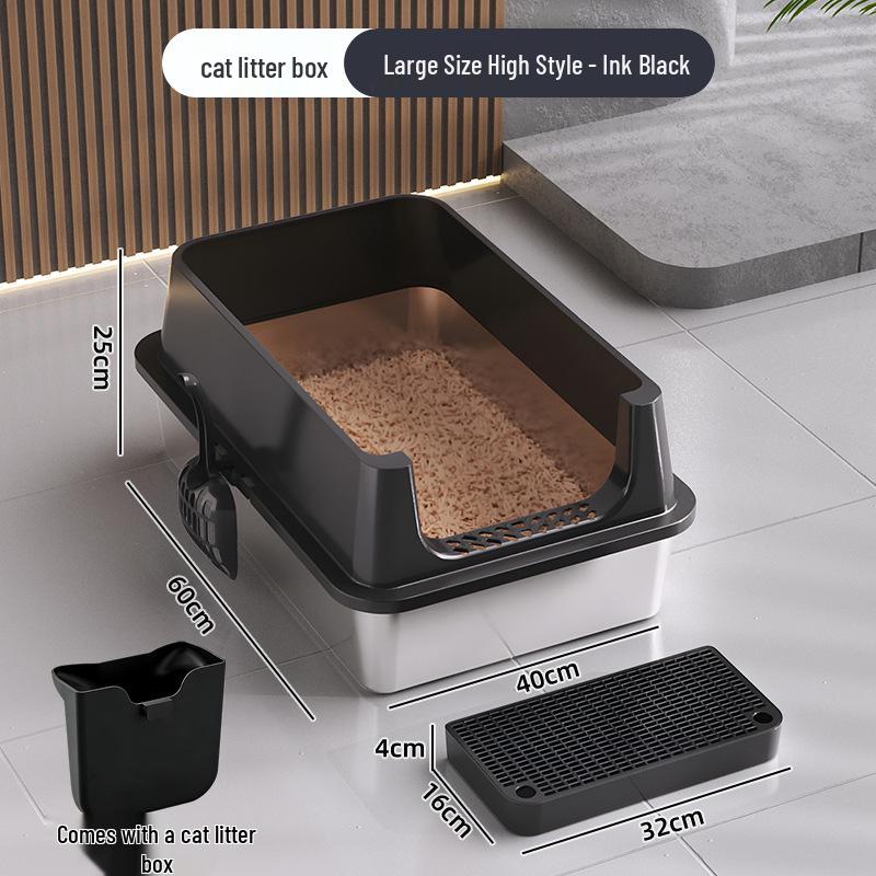 Extra Large Stainless Steel Top-Entry Cat Litter Box - Anti-Splash, Anti-Leakage, Semi-Enclosed Design