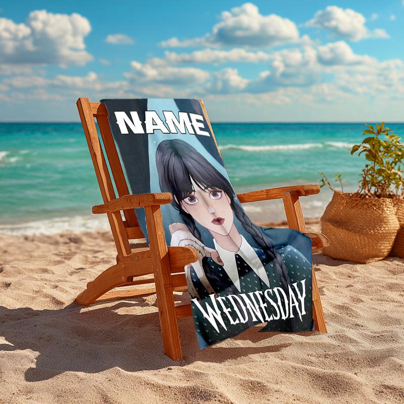 Personalized Customized Proof Beach Towel with Wednesday Addams Pattern - Soft, Absorbent,quick-drying,perfect Swimming,camping&bathing