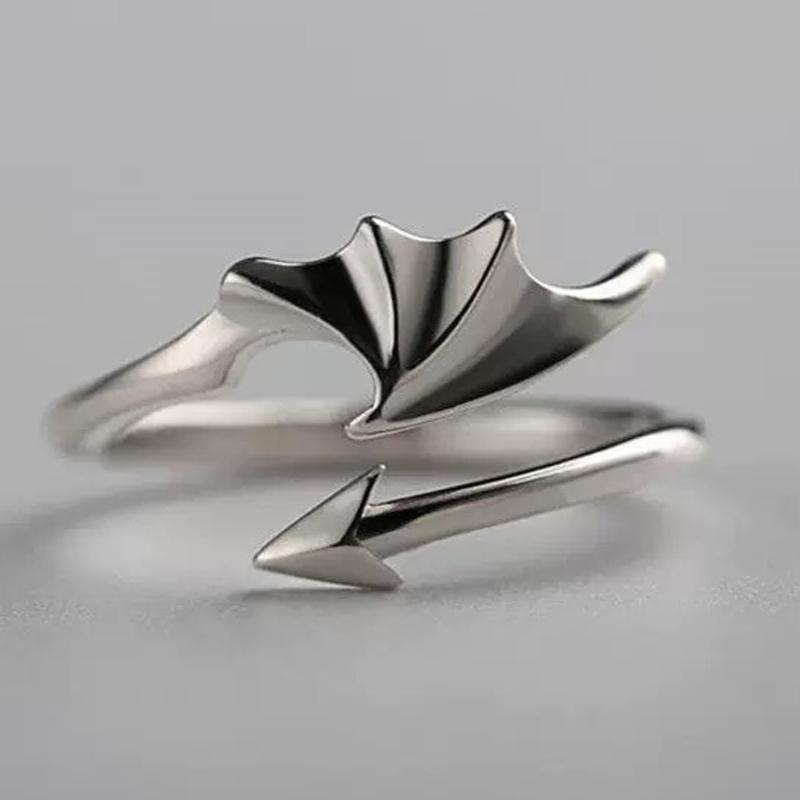 Elegant Gothic Wing Couple Rings Open Band Design Comfortable Wear Alloy Materials Unisex Matching Lovers Accessory