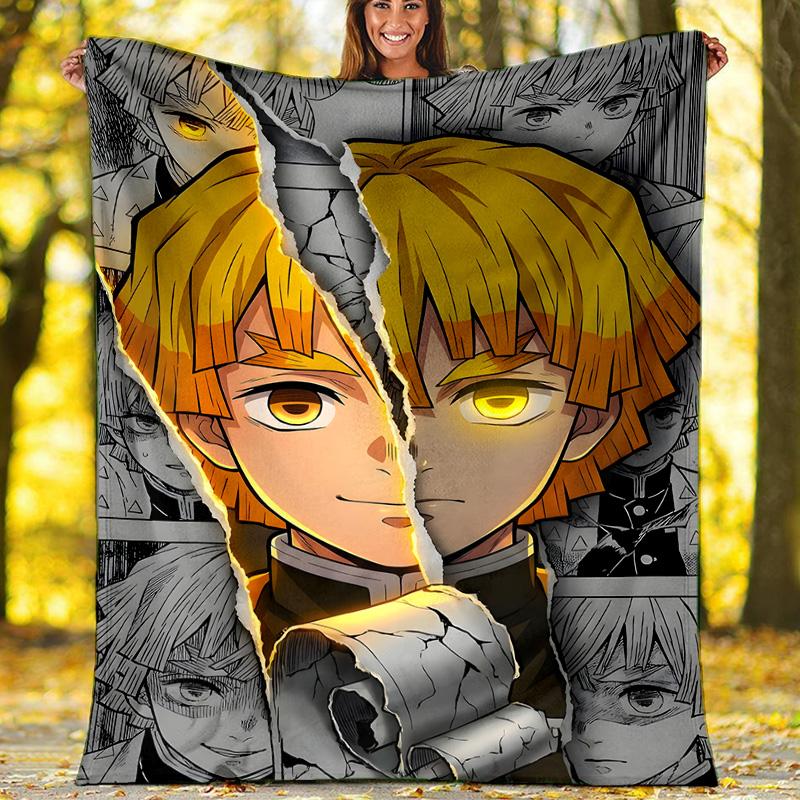 1pc Agatsuma Zenitsu (4) Theme Blanket - Digital Print, Polyester, Cozy for All Seasons, Perfect for Outdoor, and Travel