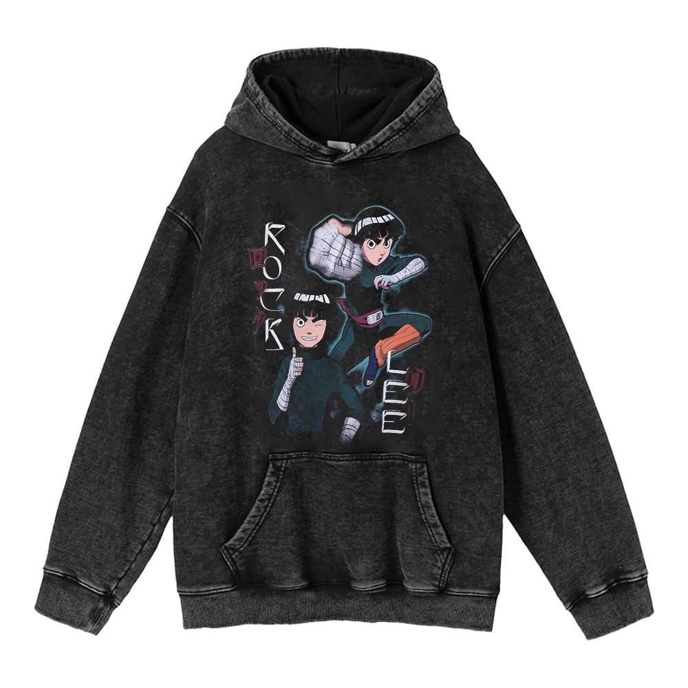 Cotone Pesante Lavato Retrò, Maglione Retrò Streetwear Anime con Cappuccio 440G