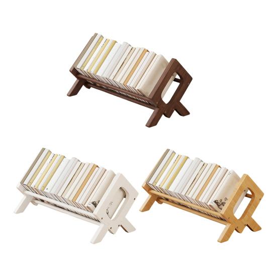 Yousheng Solid Wood Bookshelf, Desktop Book Rack with Triangular Support, Tilted Design Book Display Stand, Simple Book Storage Rack for Home Office